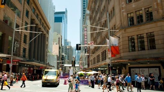 A photo of a busy street in Sydney, Australia.